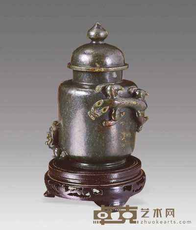 碧玉雕螭虎小瓶 高13.5cm